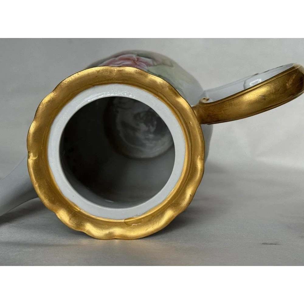 Antique Hand Painted Porcelain Coffee Tea Pot SIGNED E H Groff Roses Gold Gilt